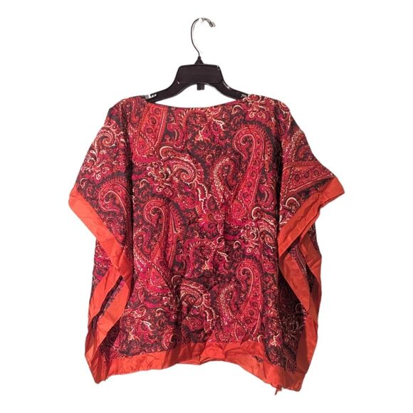 Talbots Silk Poncho Top Womens Sz S/ M Rust Orange Paisley Scarf - Picture 2 of 9